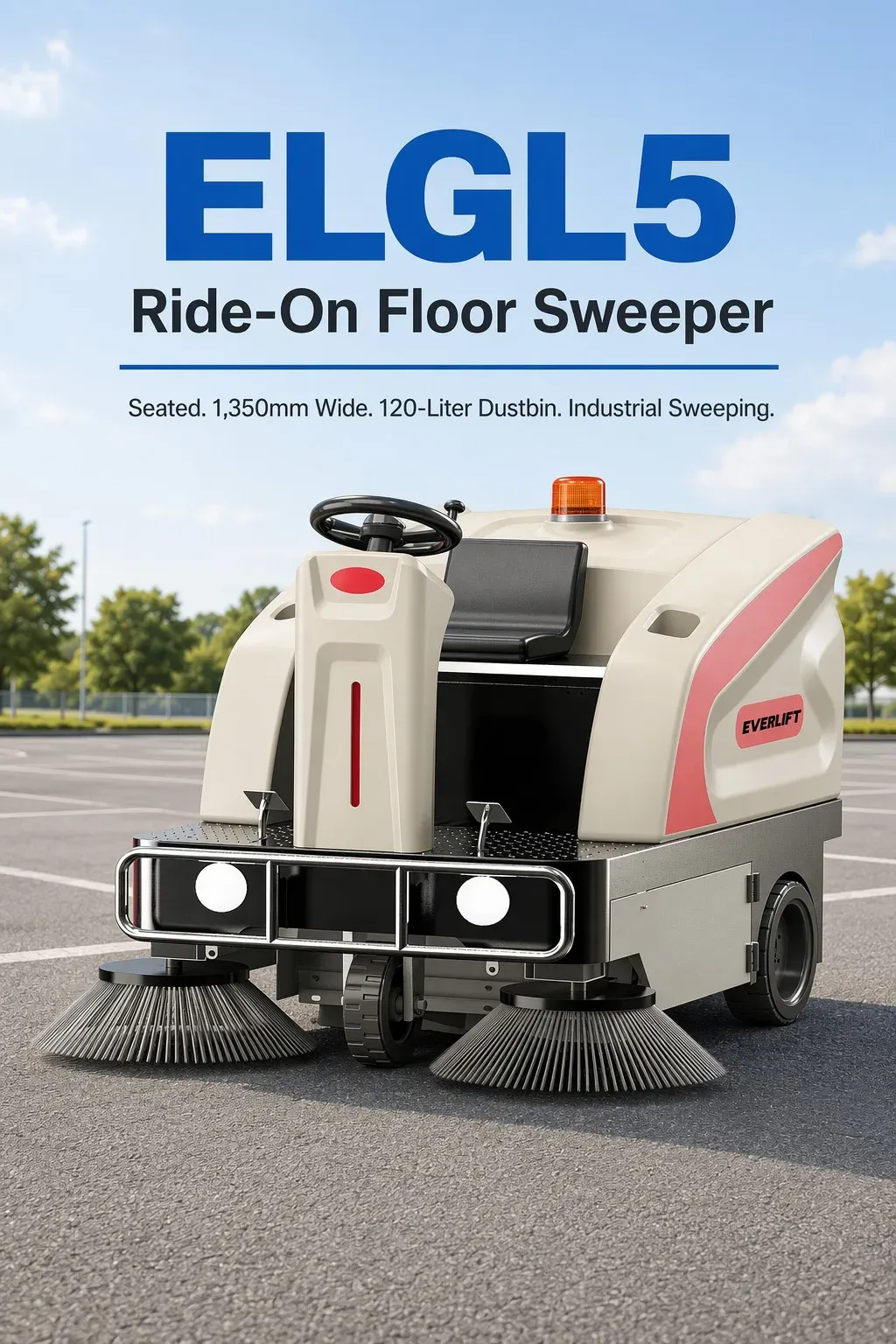1350mm Ride-on Floor Sweeper 120L Dustbin 100L Water Tank detail 2