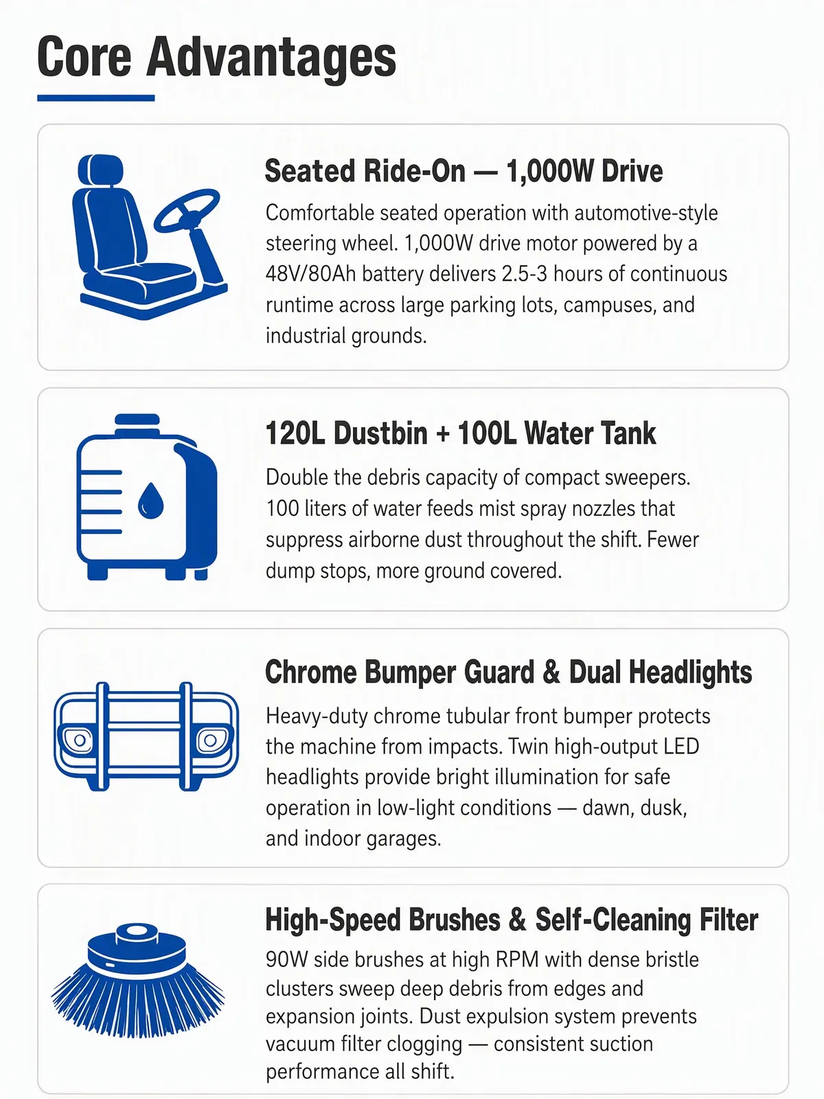 1350mm Ride-on Floor Sweeper 120L Dustbin 100L Water Tank detail 5