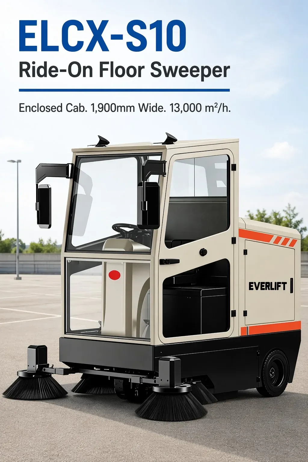 Enclosed Cabin 1900mm Ride-on Floor Sweeper Hydraulic detail 2