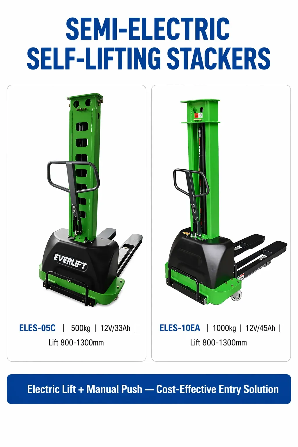 500 kg Semi Electric Self-Lifting Stacker 12V Battery detail 4
