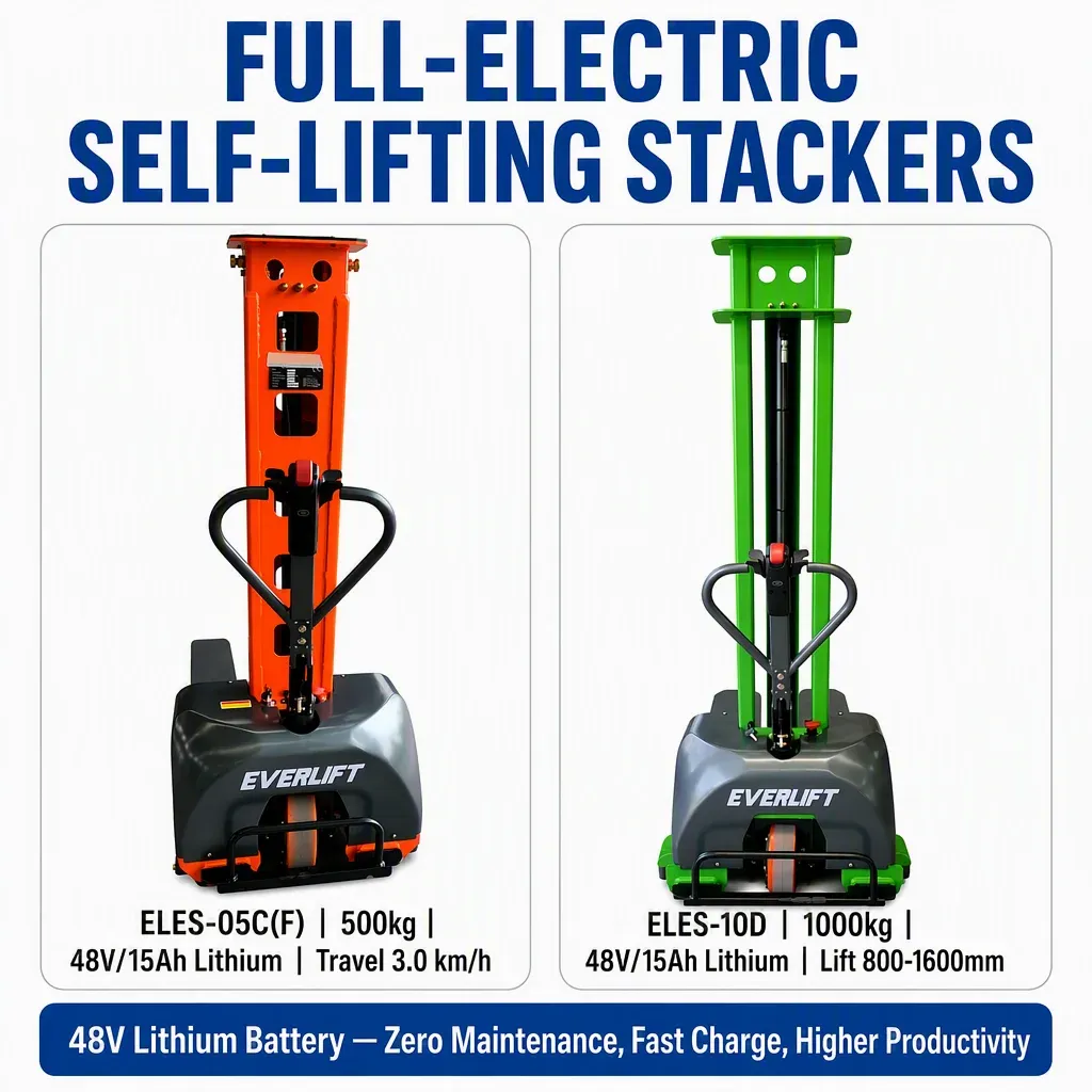 500 kg Semi Electric Self-Lifting Stacker 12V Battery photo 3