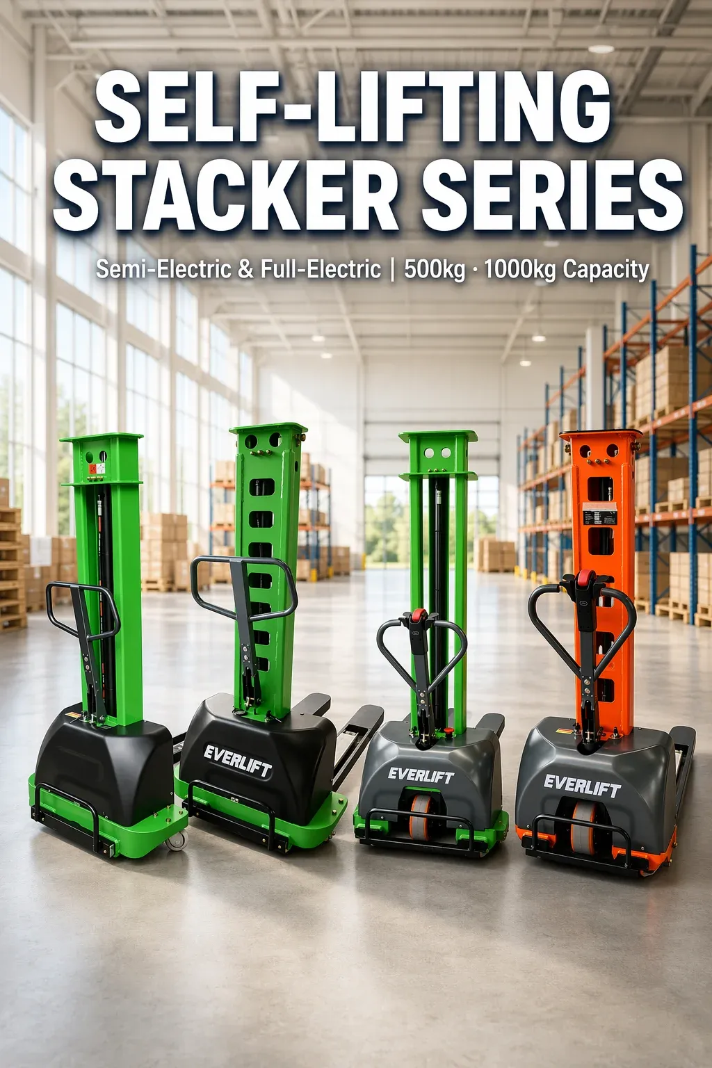 1000 kg Full Electric Self-Lifting Stacker 1600mm Lift detail 2