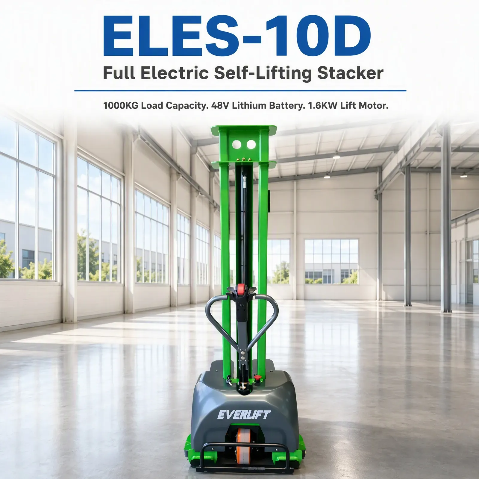 1000 kg Full Electric Self-Lifting Stacker 1600mm Lift photo 1
