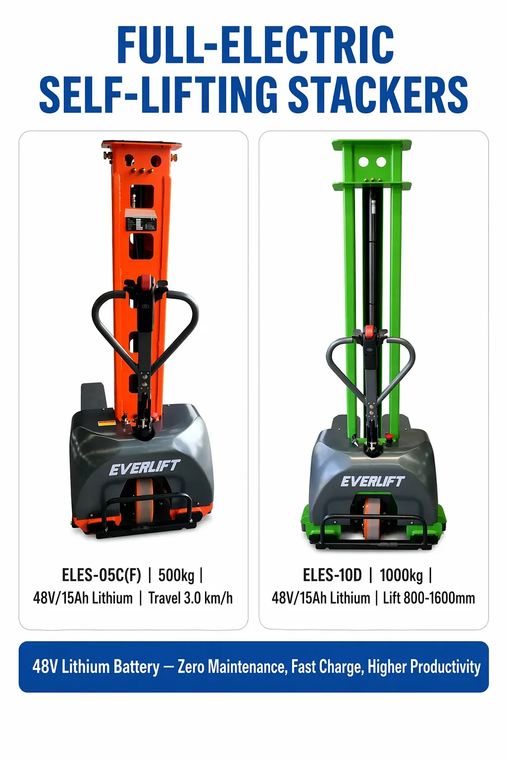 1000 kg Semi Electric Self-Lifting Stacker 1.6kW Motor detail 5