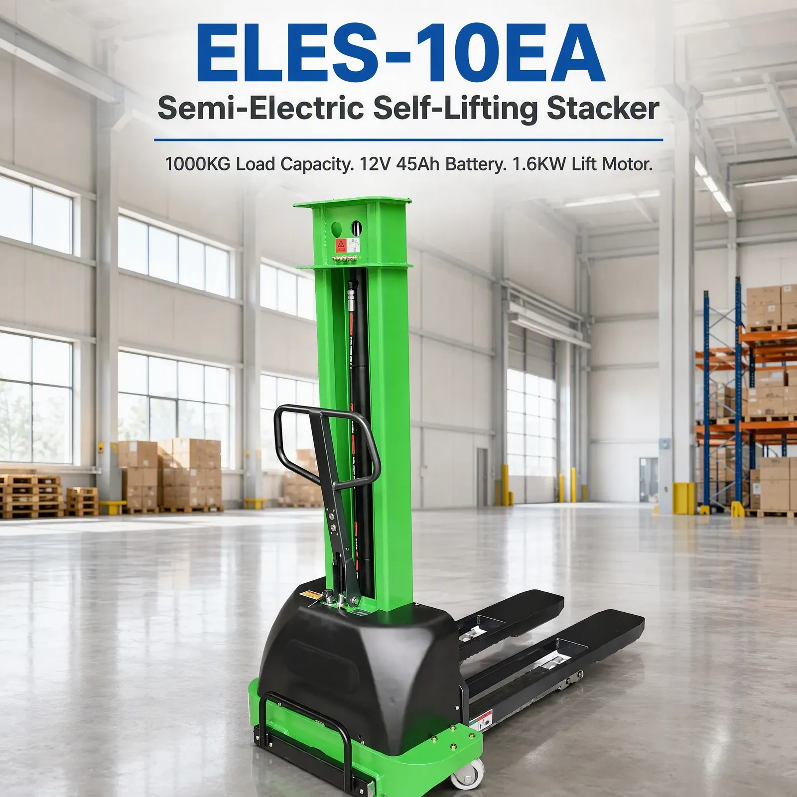 1000 kg Semi Electric Self-Lifting Stacker 1.6kW Motor