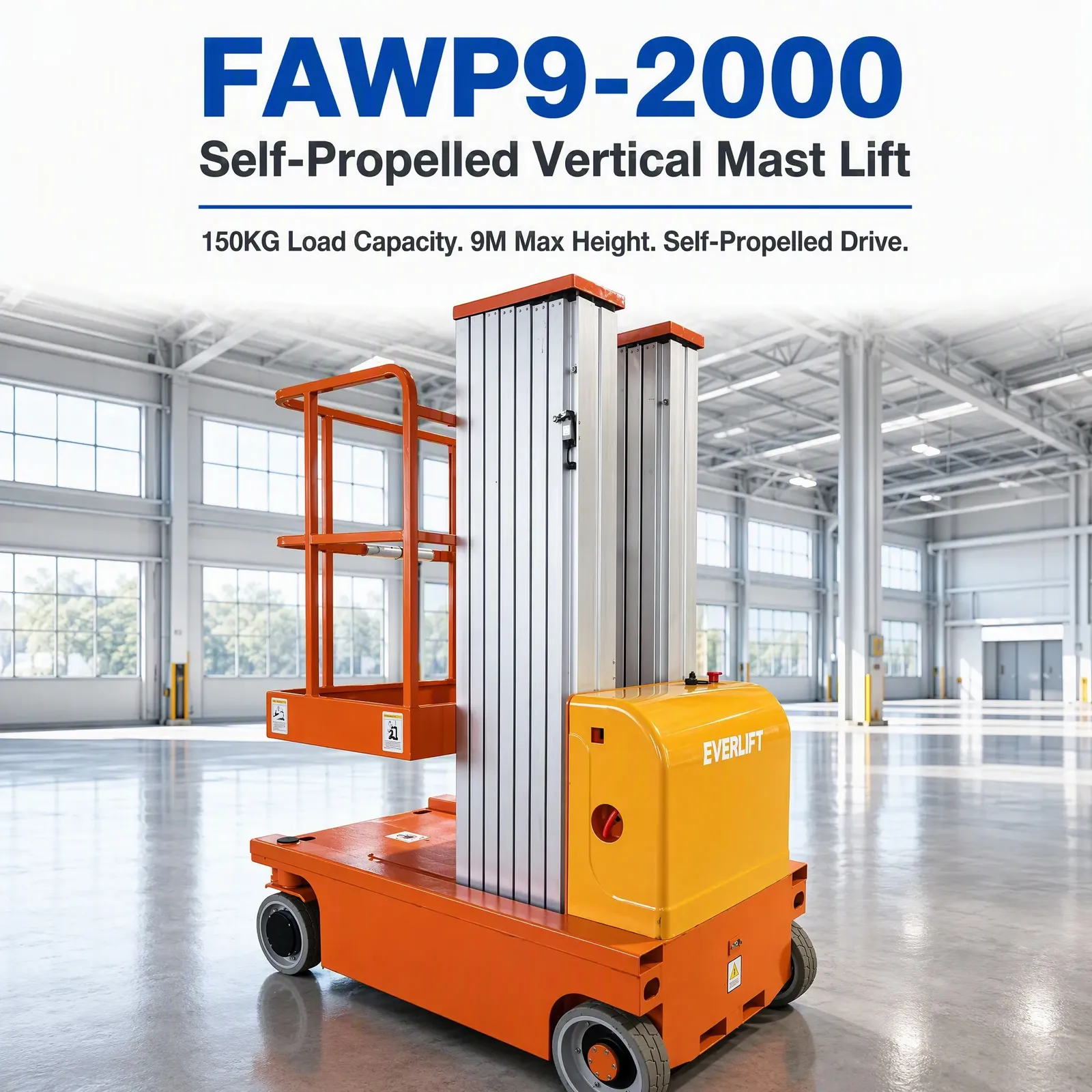 150 kg Self-Propelled Aluminium Mast Lift 9m Aerial photo 1