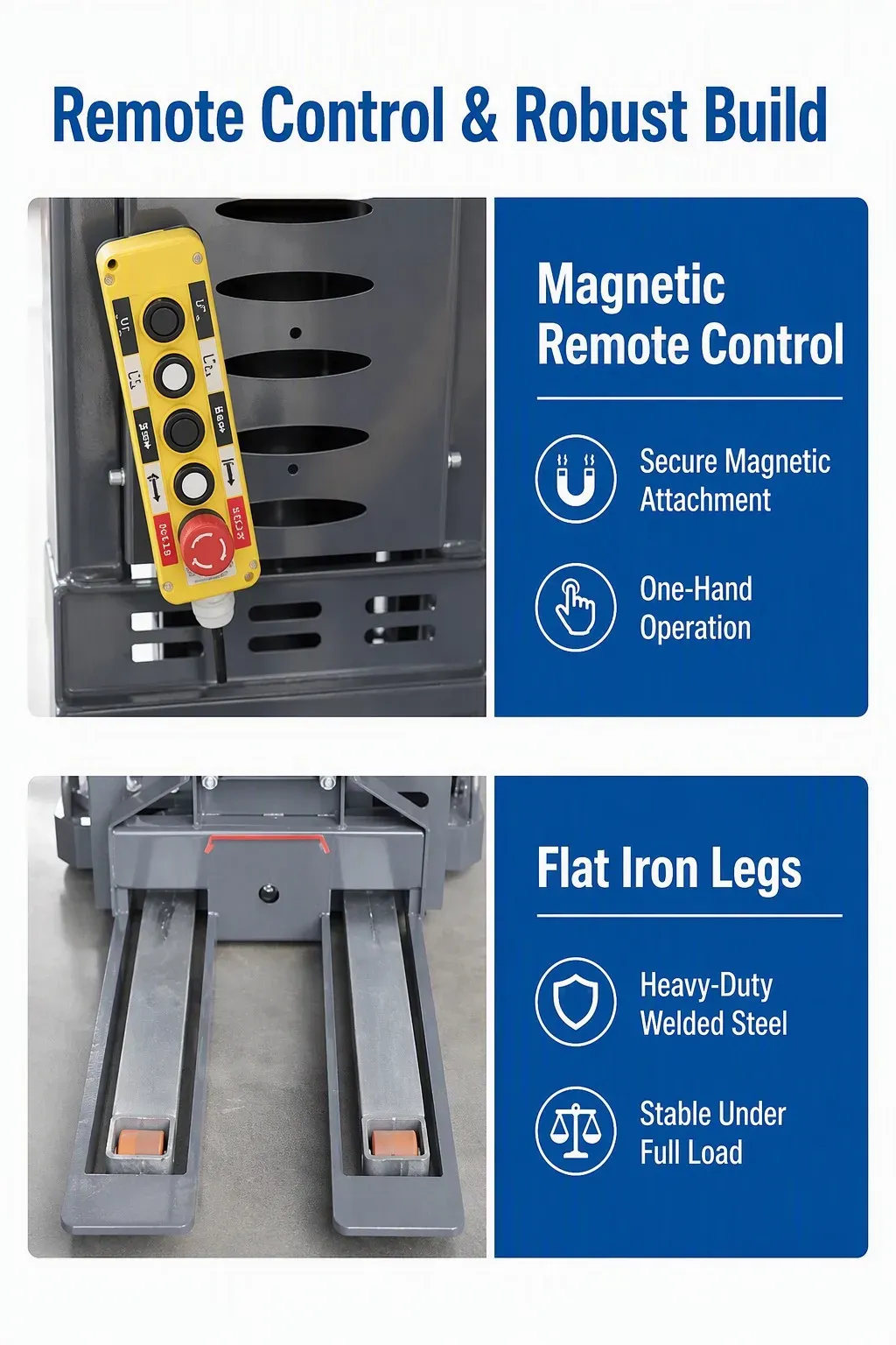 1000 kg Full Electric Pallet Stacker 48V/25Ah Battery detail 5