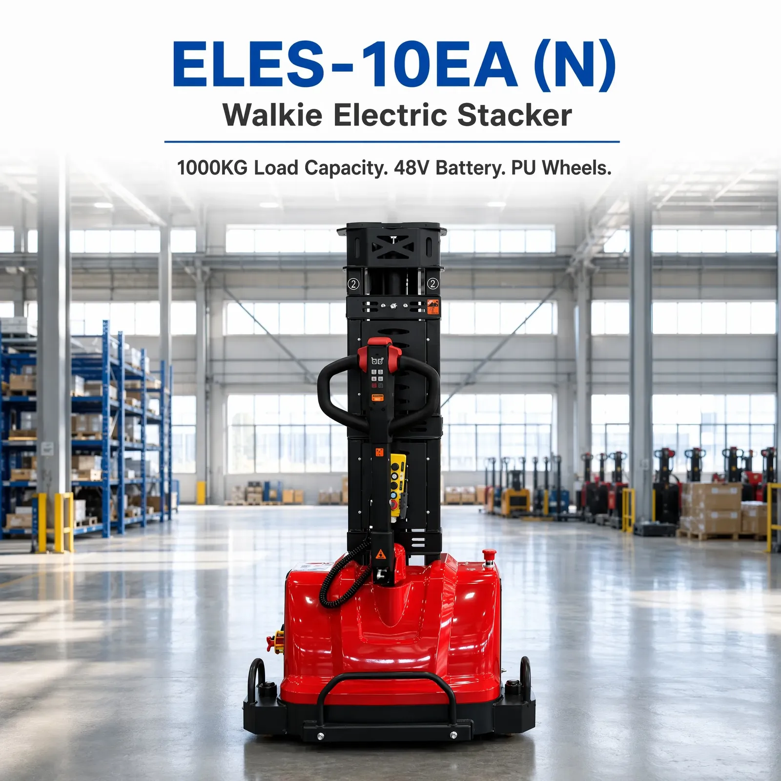 1000 kg Full Electric Pallet Stacker 48V/25Ah Battery photo 1