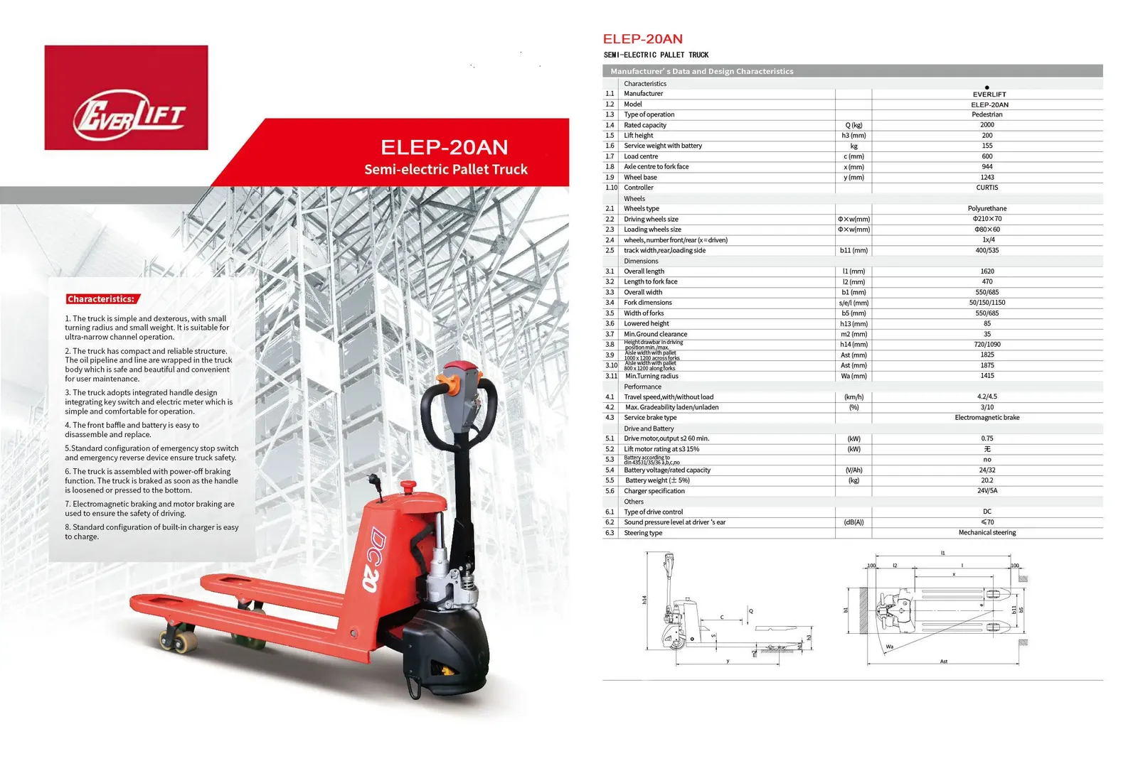 ELEP-20AN 2Ton Semi Electric Pallet Truck Portable detail 2
