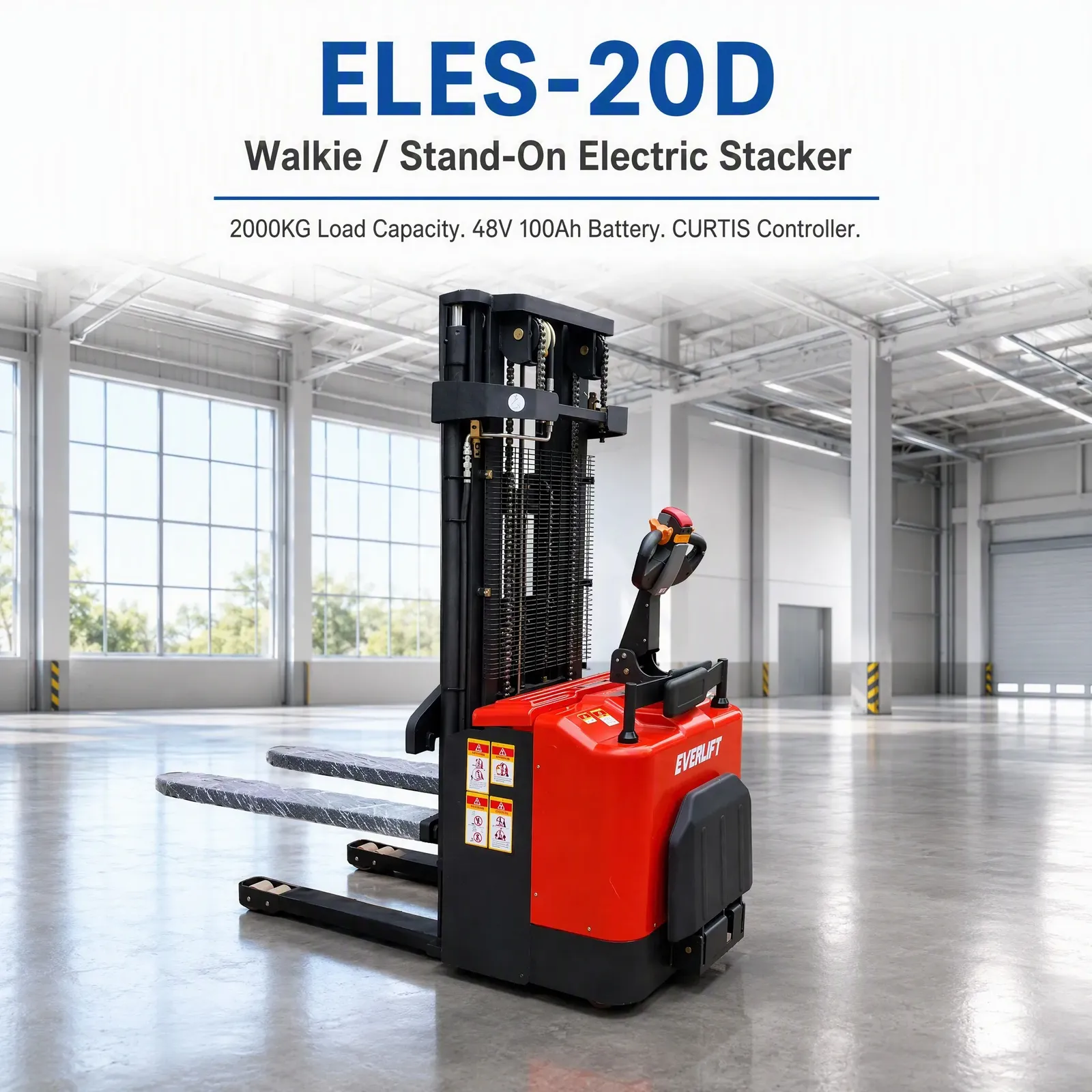 2000 kg Stand-on Electric Pallet Stacker CURTIS Controller (LPT-84381) photo 1