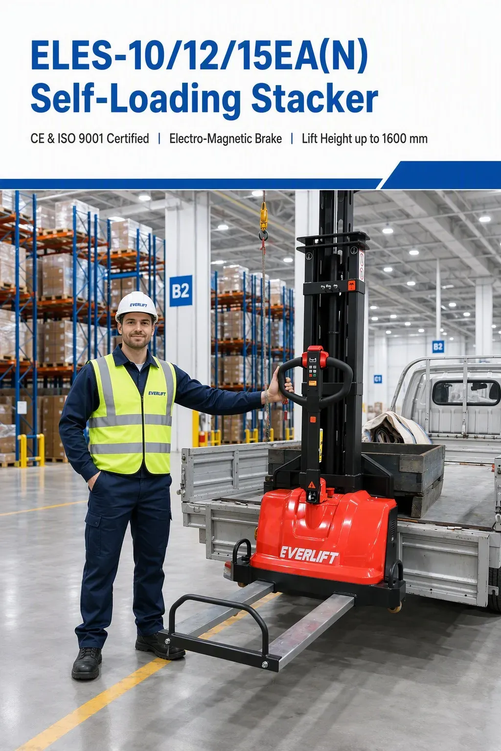 1200 kg Electric Walkie Stacker Electromagnetic Brake detail 2