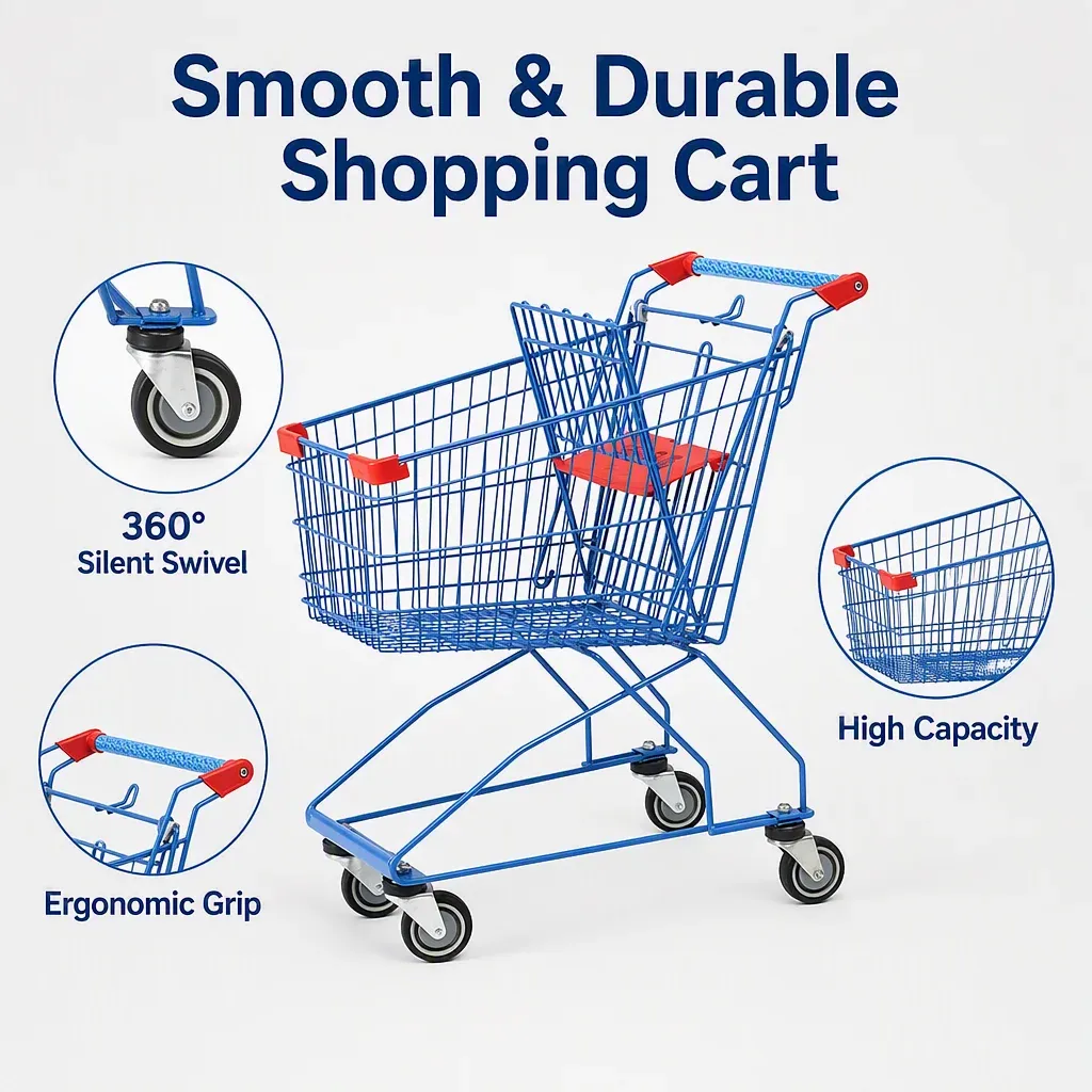 Asian Style Shopping Trolley with Metal & PP Materials