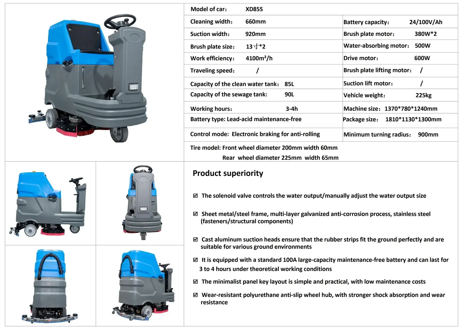 Dual-brush XD85S Ride-on Electric Floor Scrubber Dryer detail 2