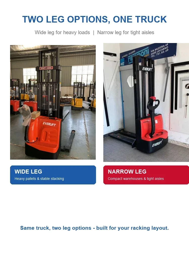 1500 kg Electric Pallet Stacker Walkie Type Fork Over detail 3
