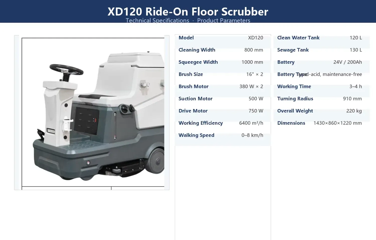 XD120 Ride-On Floor Scrubber 800mm Cleaning Width detail 2