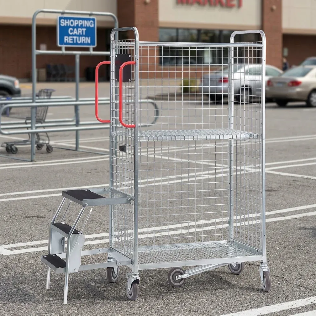 3-Layer Industrial Logistic Roll Cage Trolley Brake