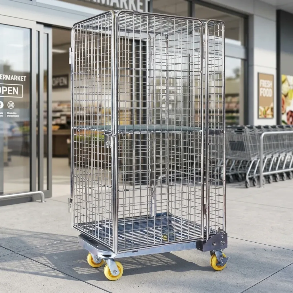3-Layer Industrial Logistic Roll Cage Trolley Assembled