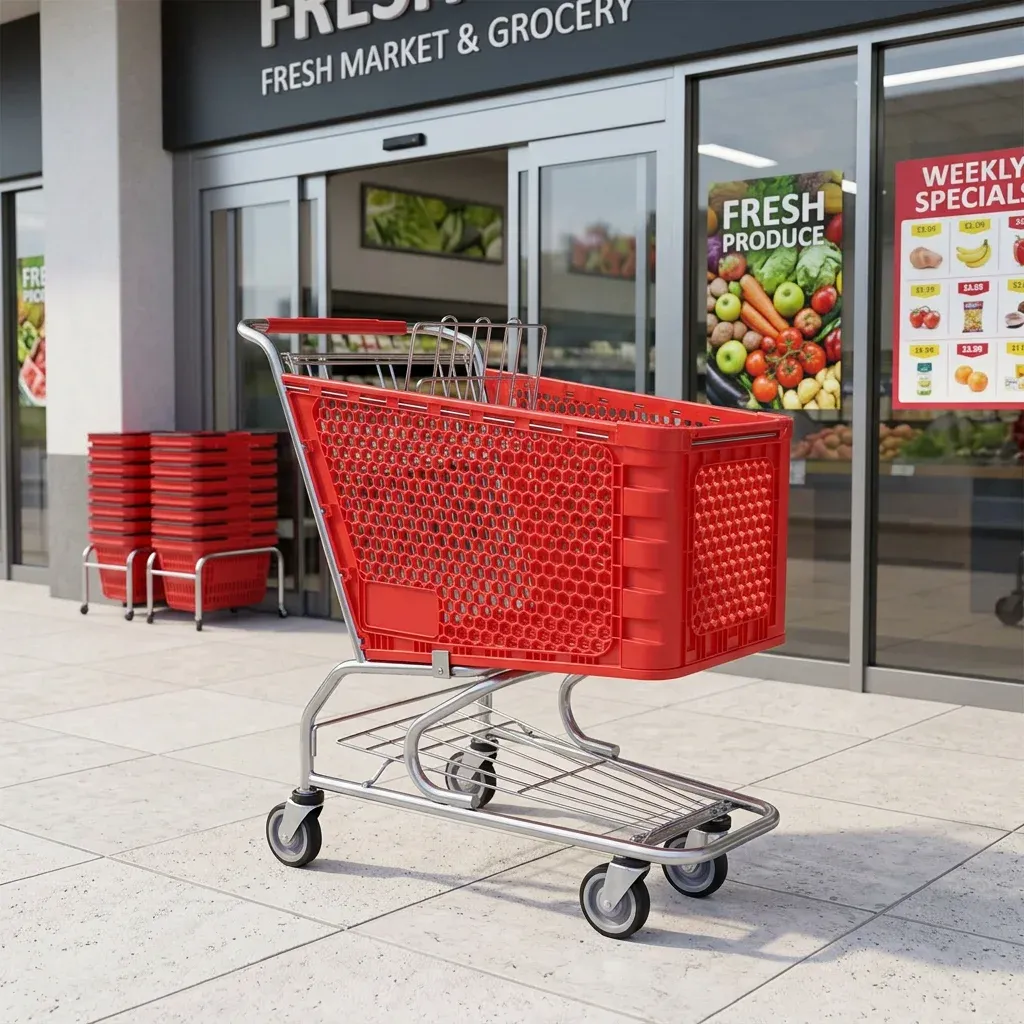 Colourful Plastic Trolley with Steel 180L Unfolding Cart