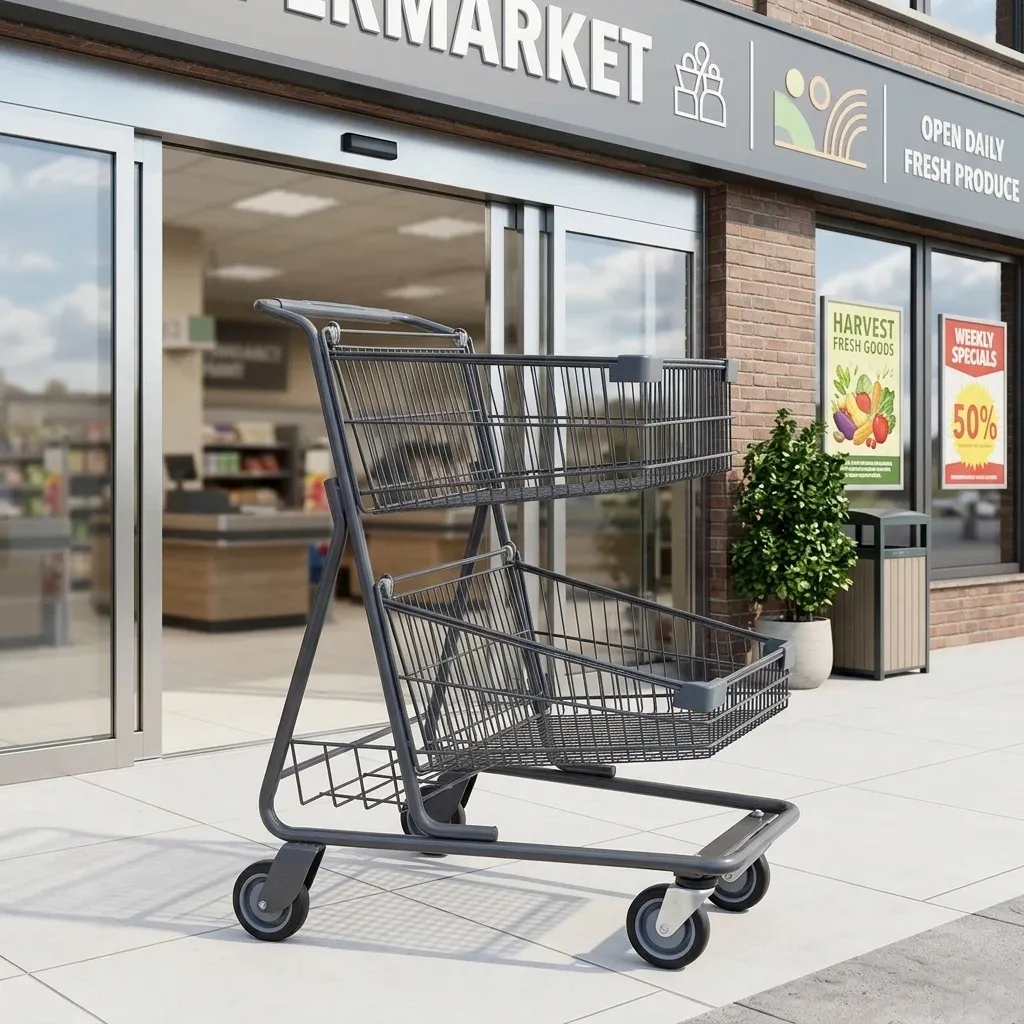 Supermarket Shopping Trolley with Double Basket Feature