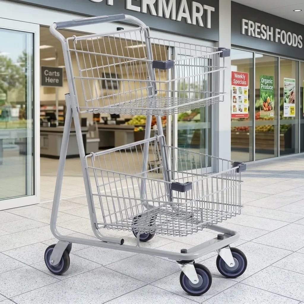 Double Basket Mesh Shopping Trolley with 5