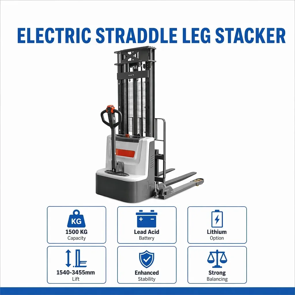 1500 kg Fork Over Stacker Wide Straddle Leg Walkie photo 4