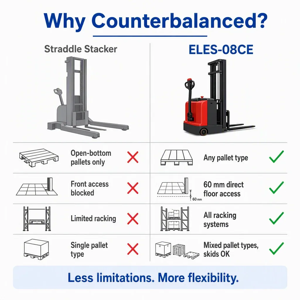 24V Counterbalance Walkie Stacker 800 kg photo 2