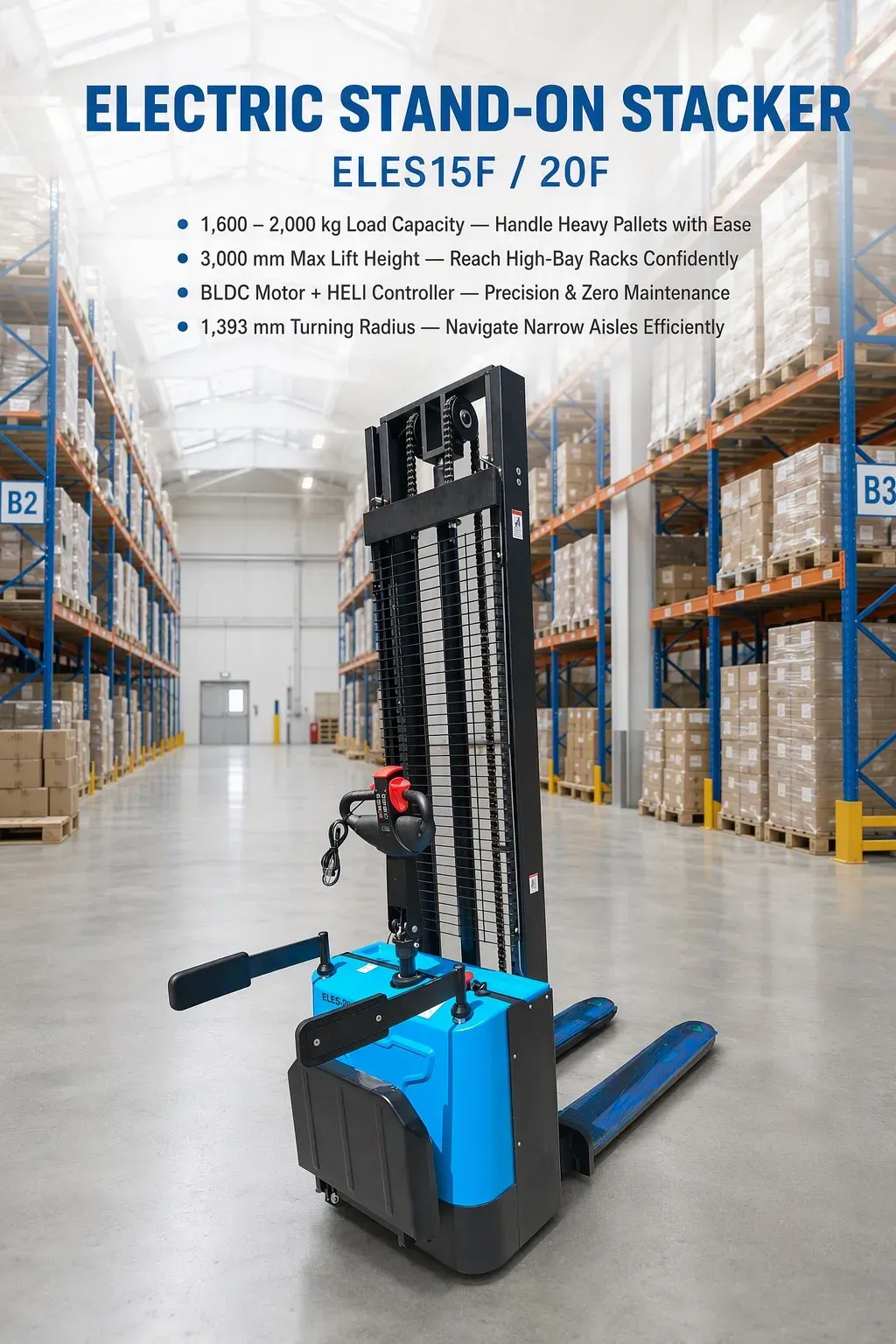 Brushless Motor Stand-on Pallet Stacker 1500 kg detail 2