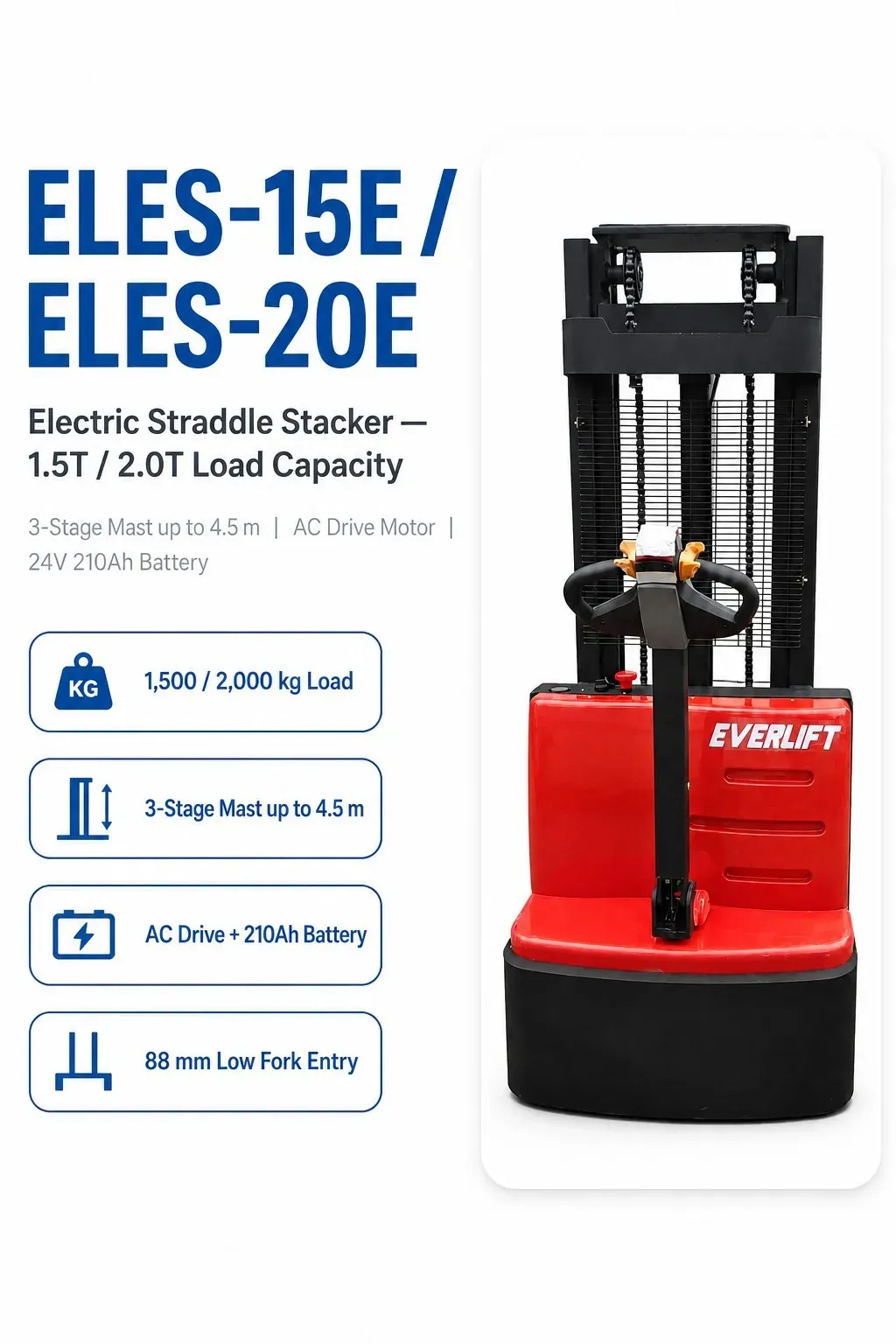 2 Ton 3-Stage Mast Electric Forklift Stacker High Lift detail 2