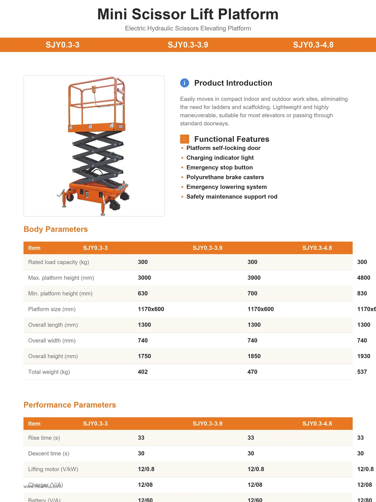 SJY0.3-3.9 Mobile Scissor Lift 300 kg detail 2