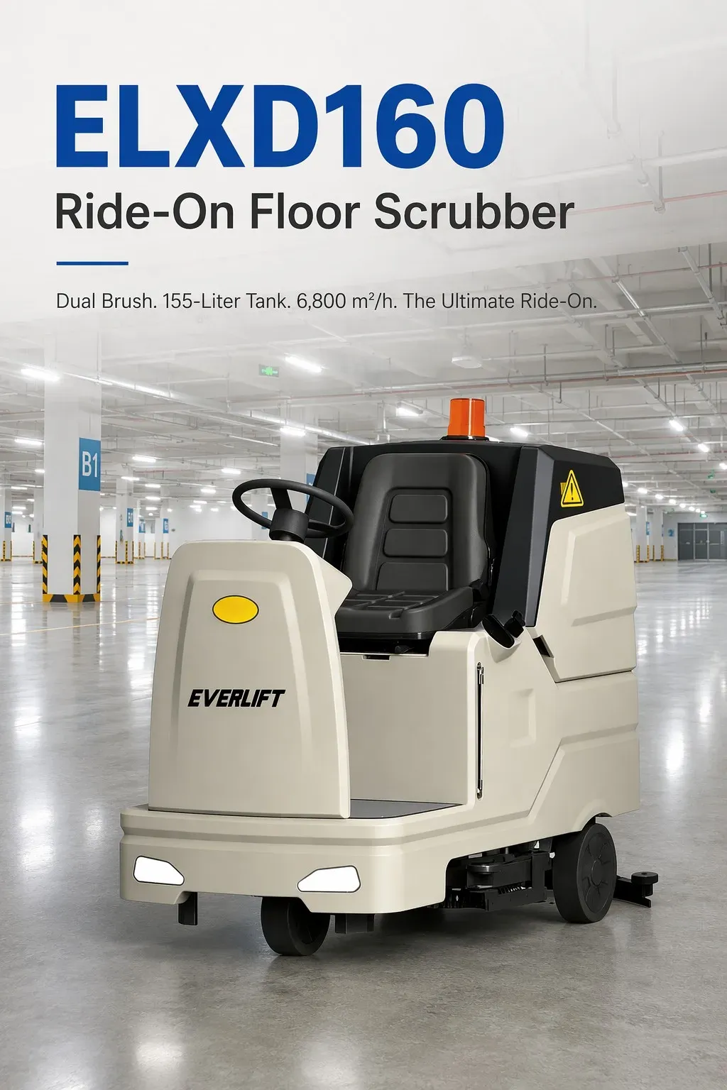 Industrial Floor Scrubber Machine 850mm Dual Brush Ride detail 2