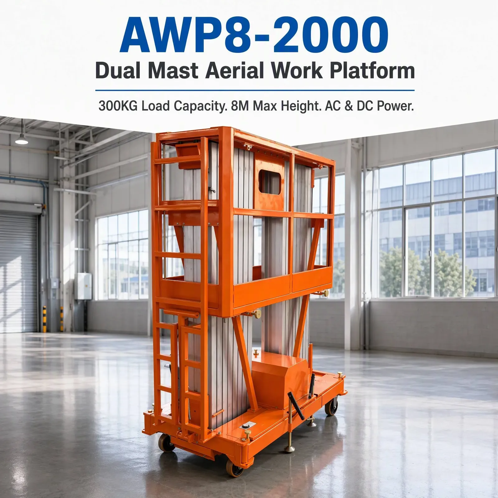 Electric Aerial Work Platform AWP8-2000 Dual Mast Scissor Lift 300 kg photo 6