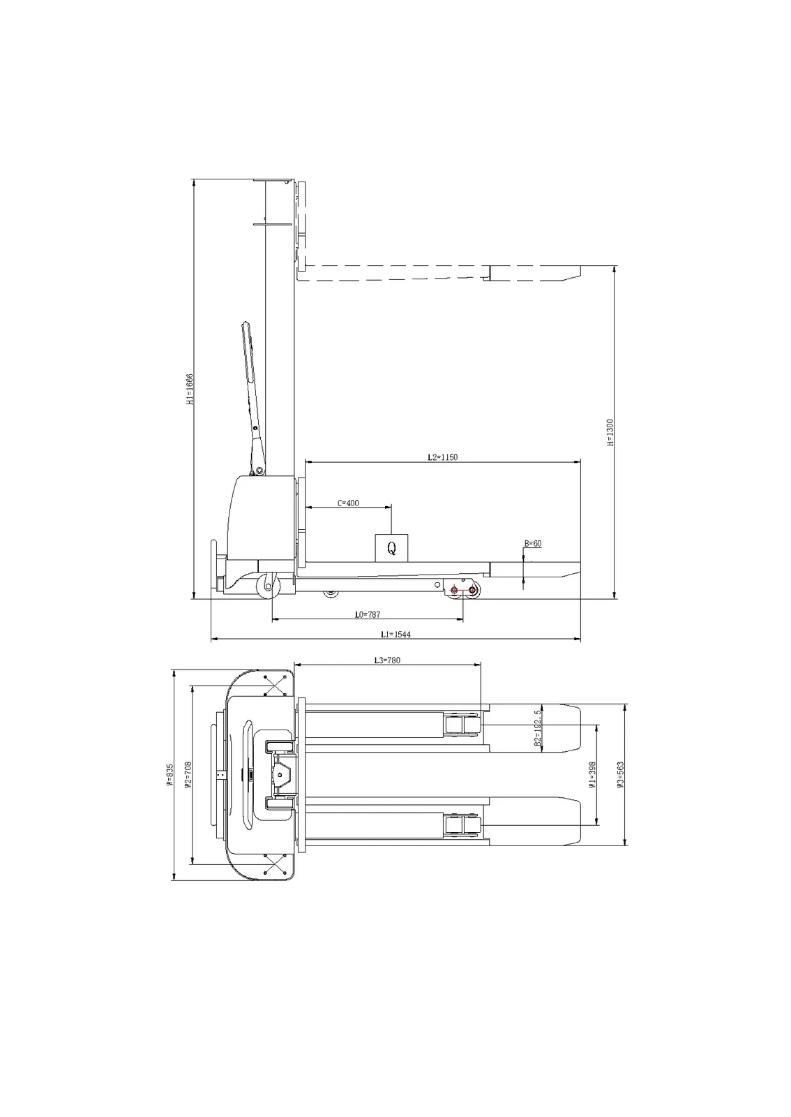 1000 kg Electric Stacker Pallet Truck Lithium Battery detail 3
