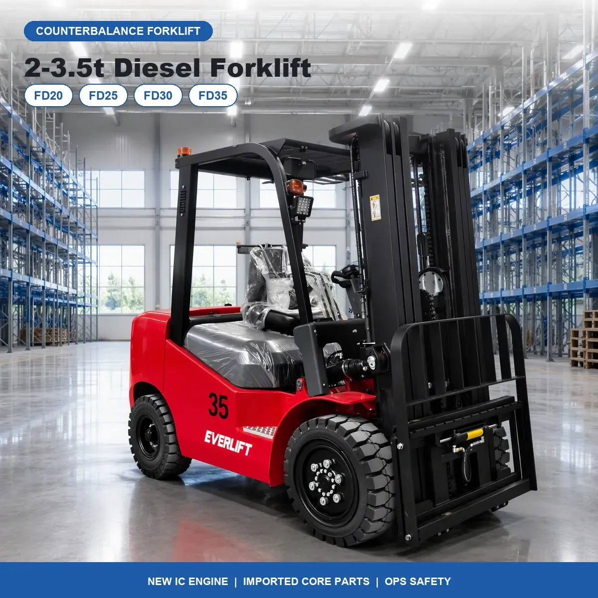 20% Gradeability 3 Ton Diesel Counterbalance Forklift photo 2