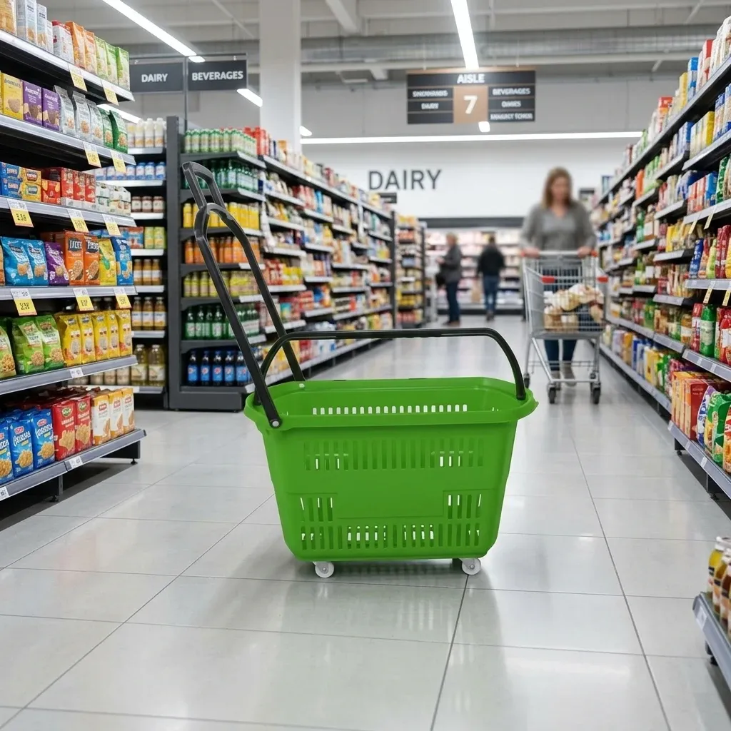 Plastic 2-Wheel Supermarket Shopping Trolley with Pull