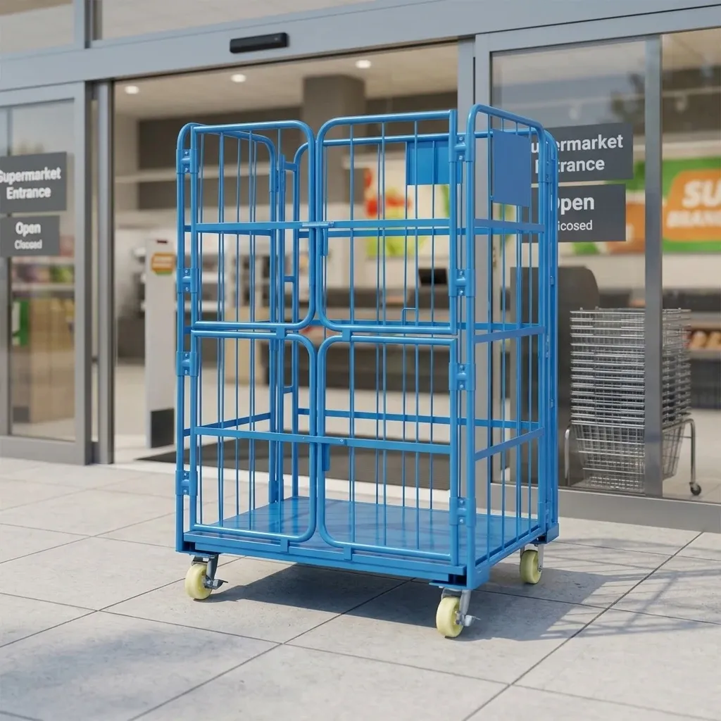 3-Layer Industrial Logistic Roll Cage Trolley Metal photo 1