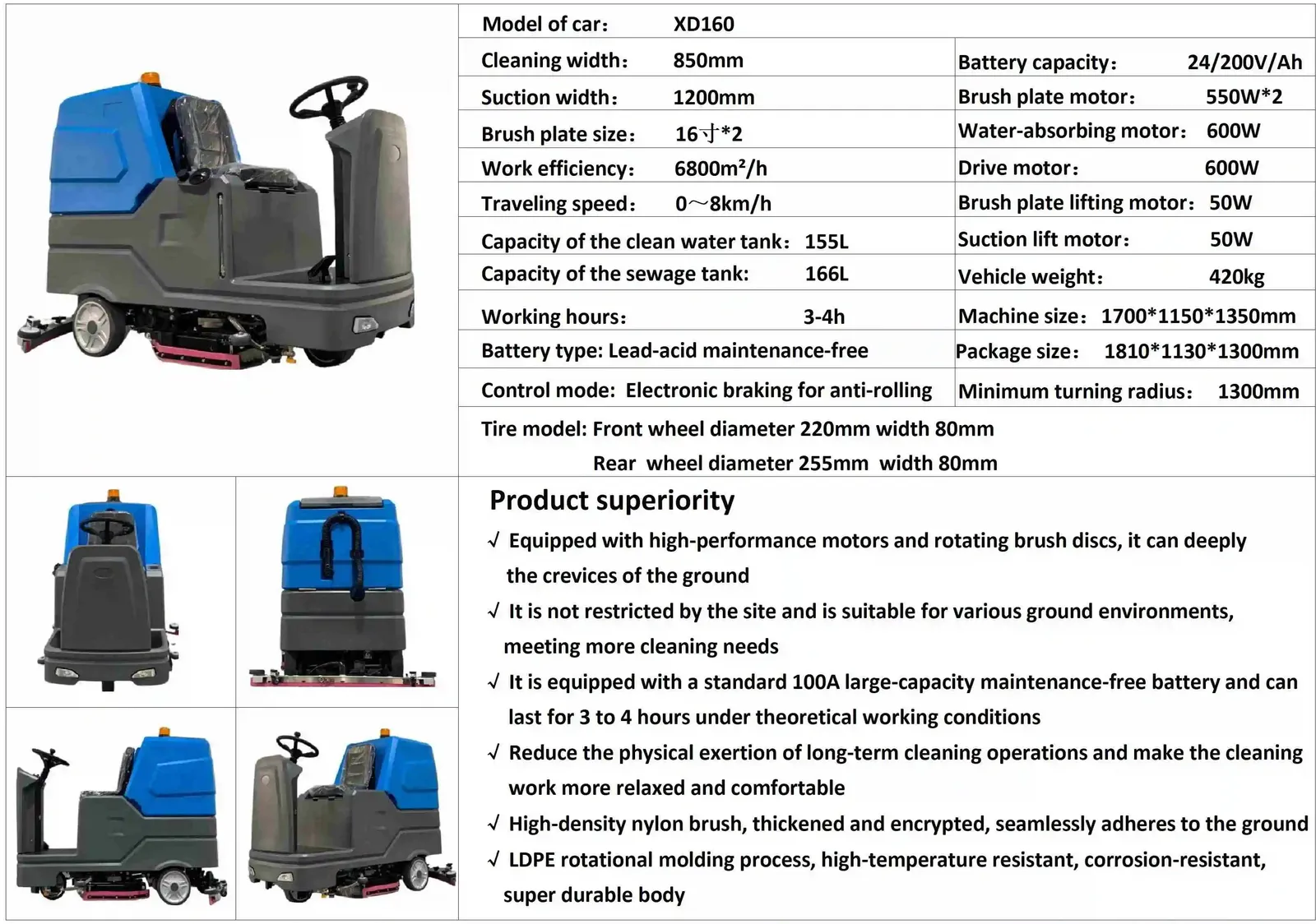 Ride-On Floor Scrubber XD160 850mm Cleaning Width detail 2