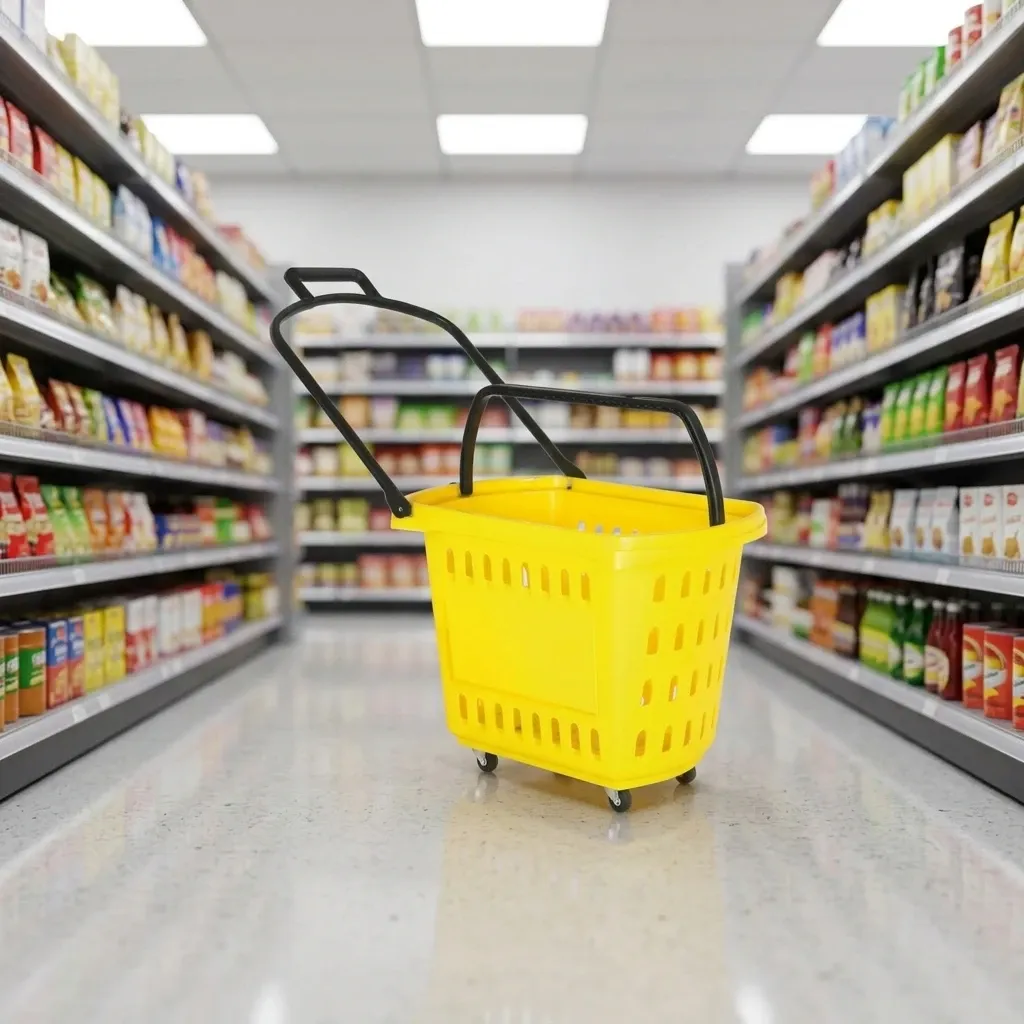 Supermarket 2 Wheels Rolling PP Metal Shopping Trolley
