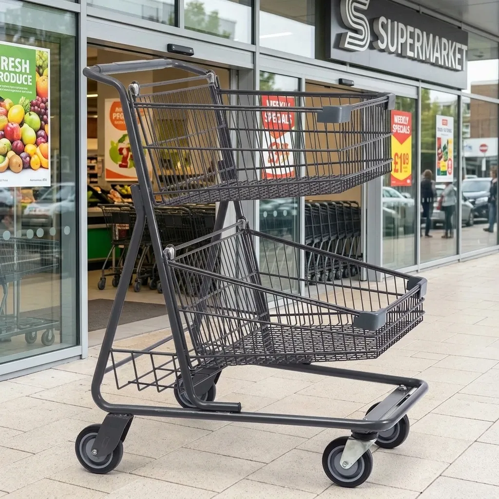 Supermarket Shopping Trolley with Double Basket