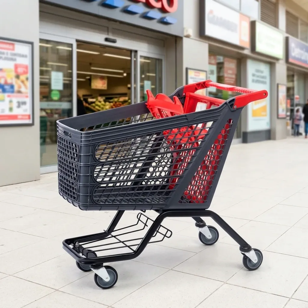 210L Grocery Rolling Shopping Plastic Supermarket Shopping Trolley