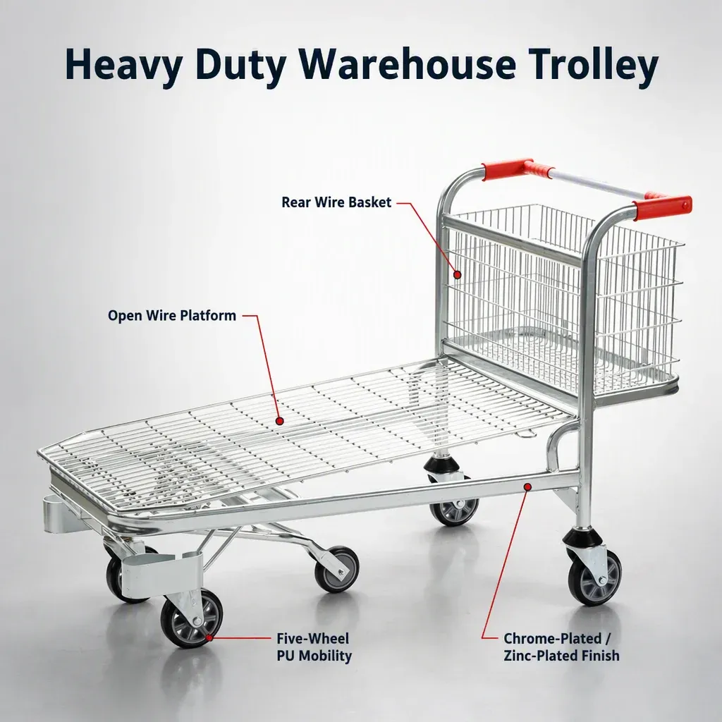 Heavy Duty Warehouse Trolley Platform Five-Wheel detail 4