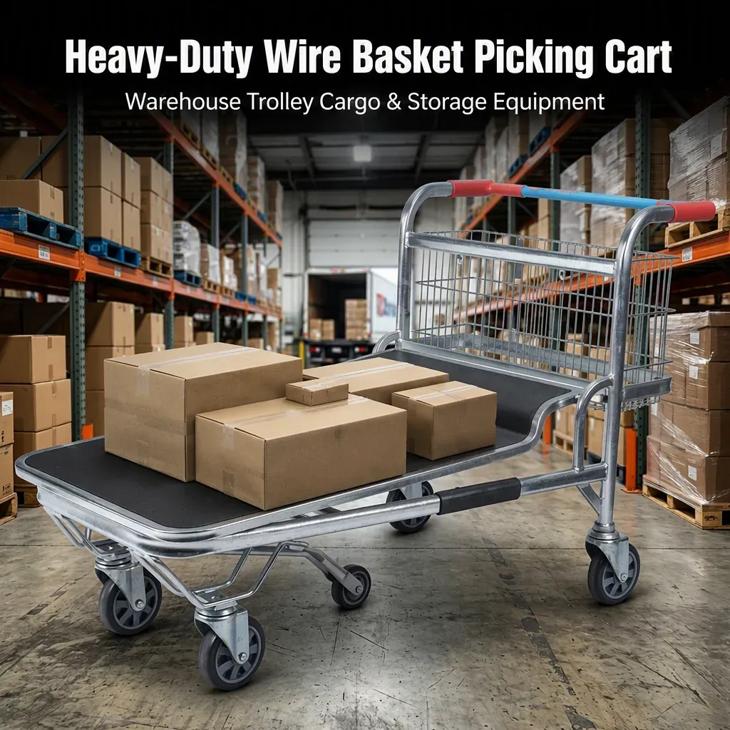 Heavy-Duty Wire Basket Picking Cart Cargo detail 1