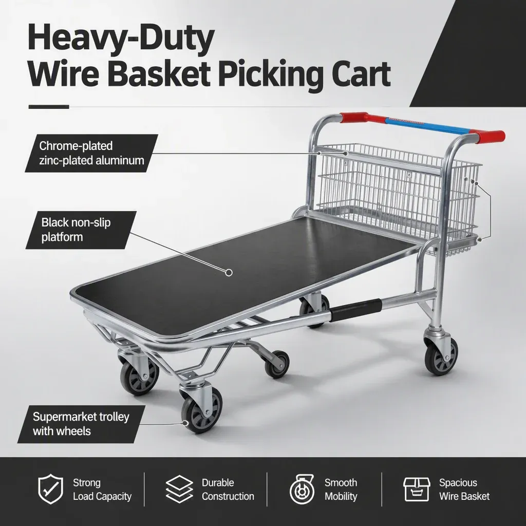 Heavy-Duty Wire Basket Picking Cart Cargo detail 4
