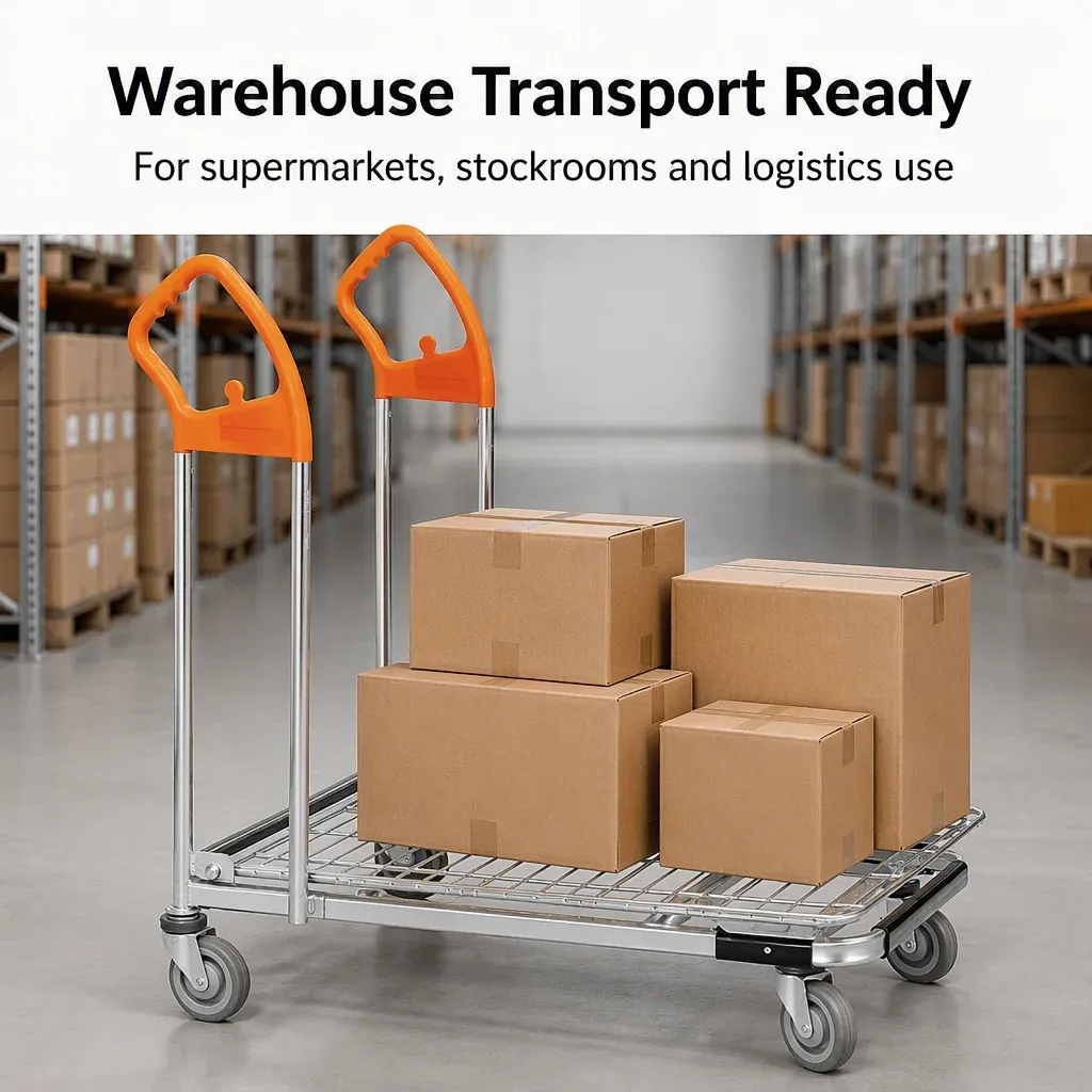 Metal Mesh Warehouse Cart Zinc Plated Surface 4 detail 1
