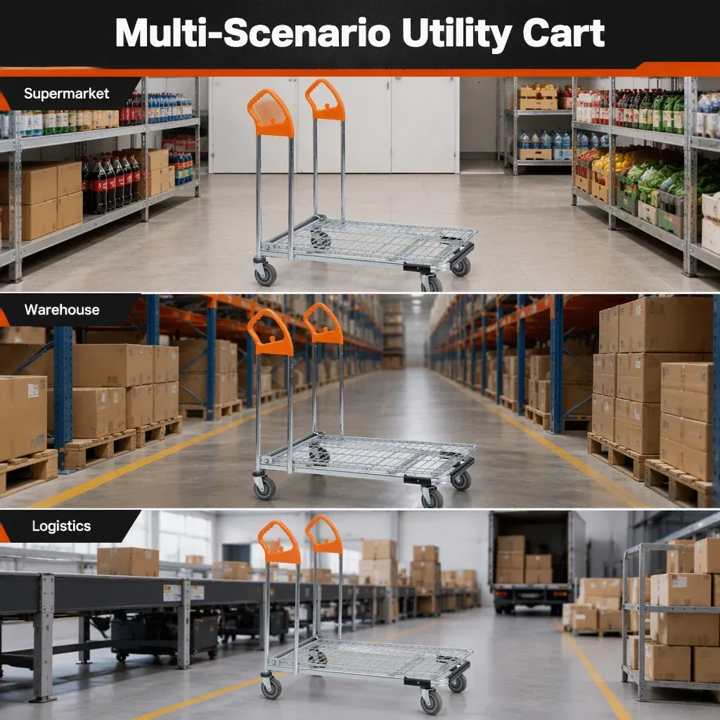 Metal Mesh Warehouse Cart Zinc Plated Surface 4 detail 2
