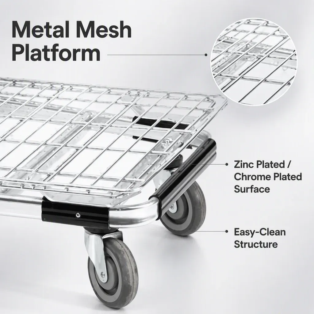 Metal Mesh Warehouse Cart Zinc Plated Surface 4 detail 5