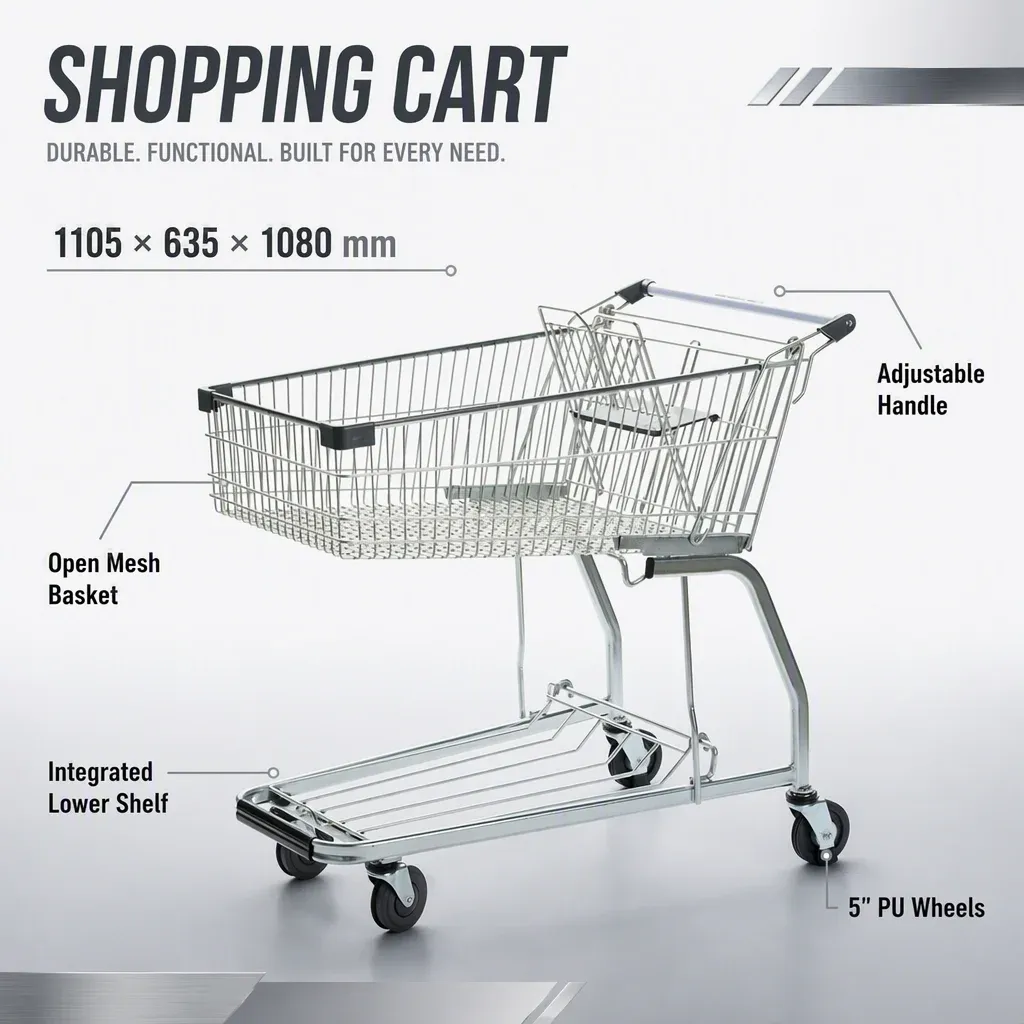 Heavy-Duty Mesh Wire Basket Picking Cart detail 2