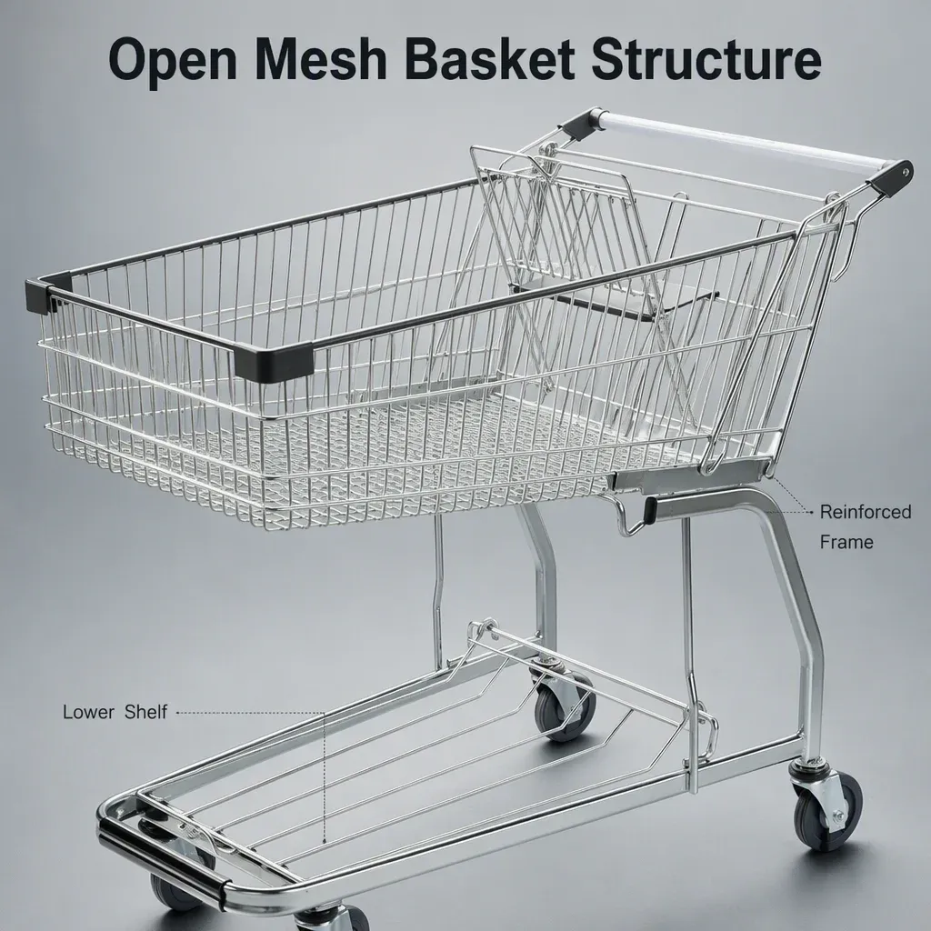 Heavy-Duty Mesh Wire Basket Picking Cart detail 3