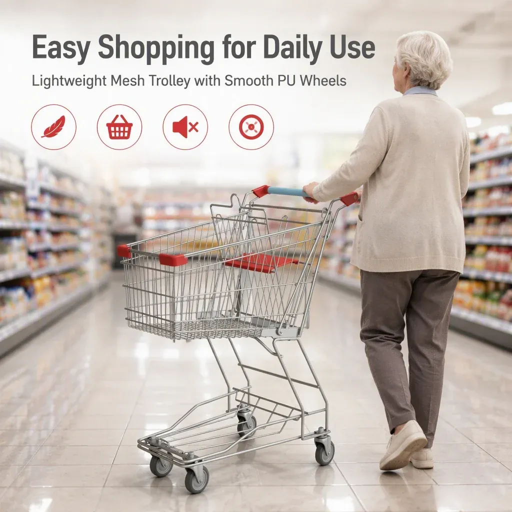 Lightweight Mesh Asian Shopping Trolley with 5 detail 1