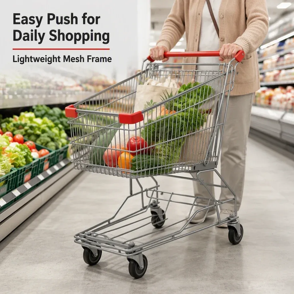 Asian 80L Mesh Lightweight Unfolding Grocery Shopping Trolley detail 1