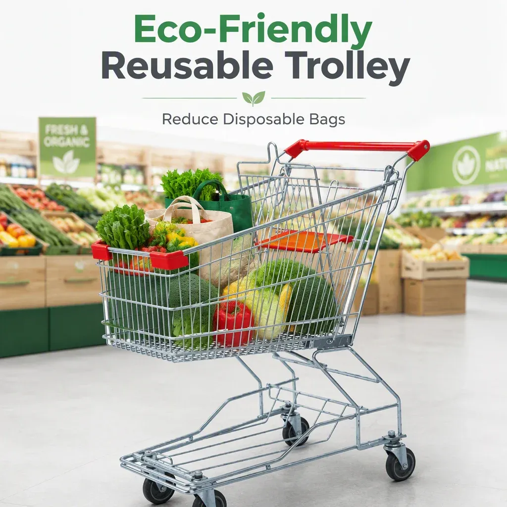 Asian 80L Mesh Lightweight Unfolding Grocery Shopping Trolley detail 2
